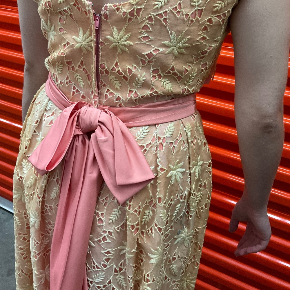 1965 Floral Lace Pink Evening Gown